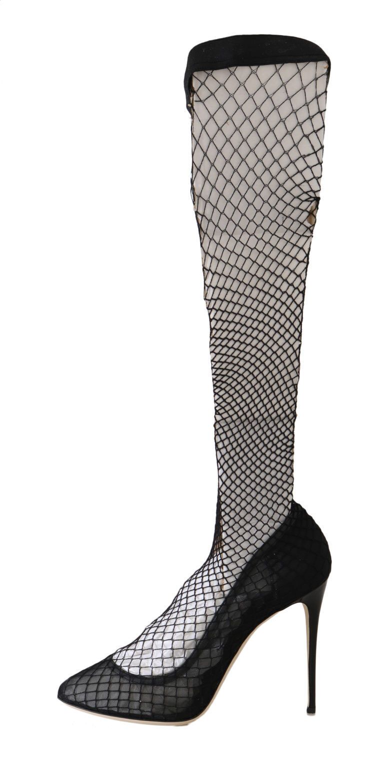 Dolce &amp; Gabbana Black Netted Sock Heels Pumps Shoes