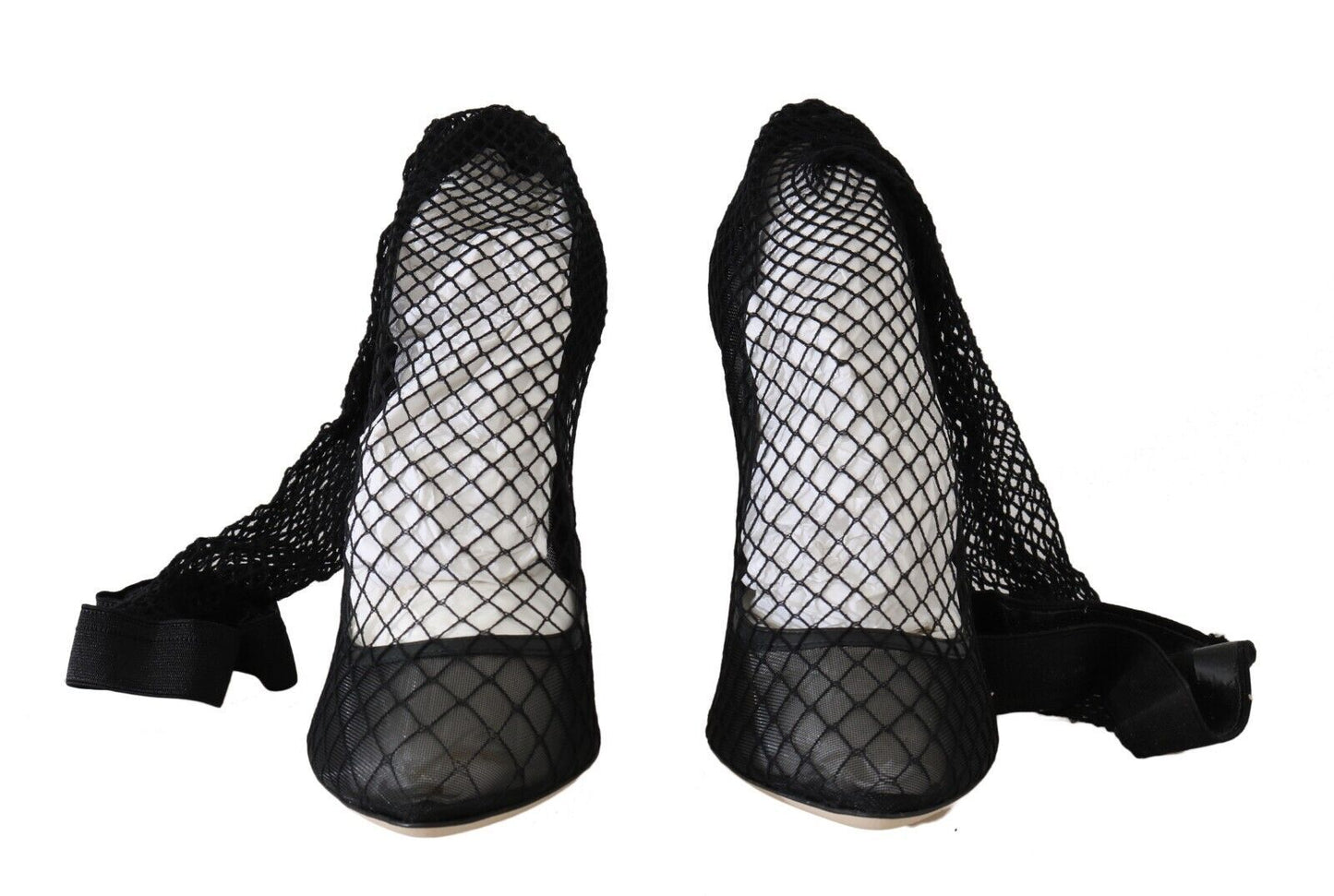 Dolce &amp; Gabbana Black Netted Sock Heels Pumps Shoes