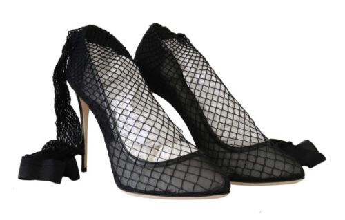 Dolce &amp; Gabbana Black Netted Sock Heels Pumps Shoes