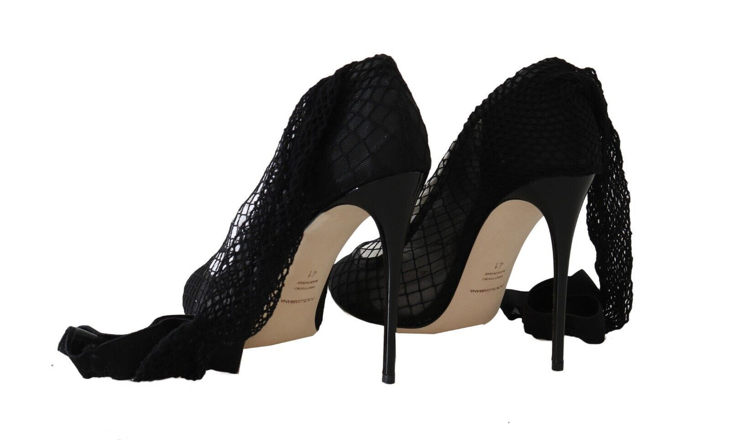 Dolce &amp; Gabbana Black Netted Sock Heels Pumps Shoes