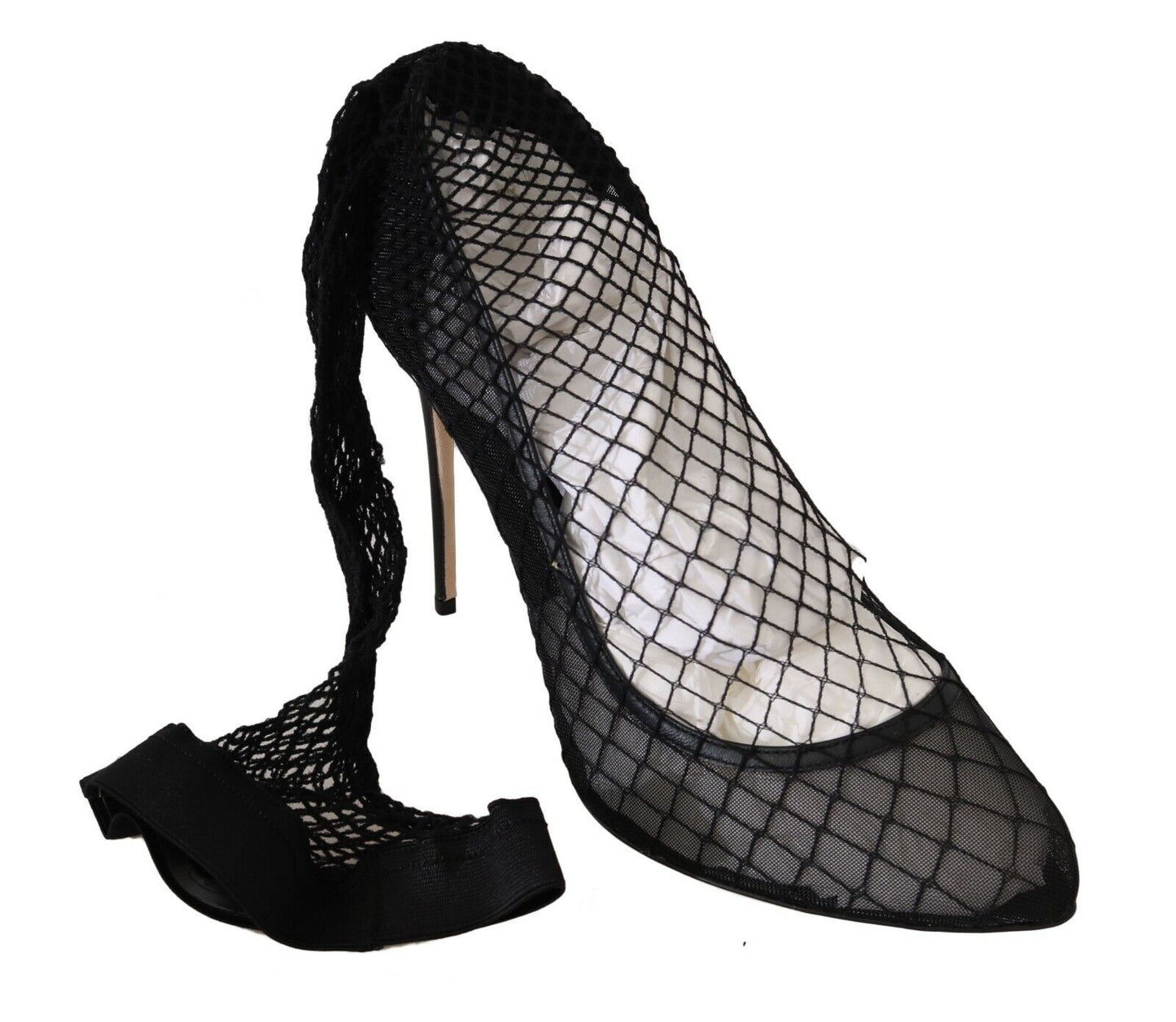 Dolce &amp; Gabbana Black Netted Sock Heels Pumps Shoes