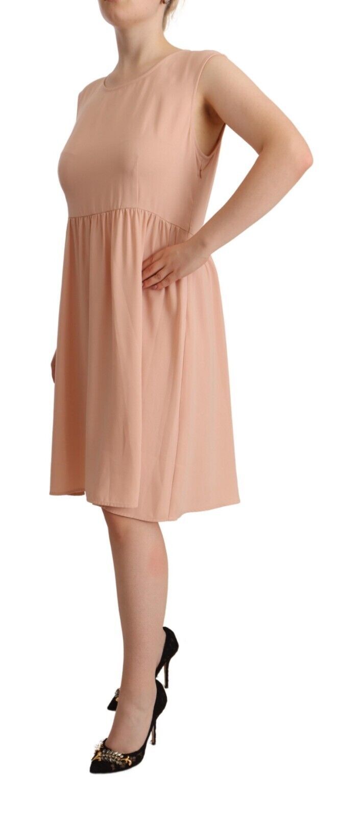 Twinset Beige Polyester Walang Sleeveless Shift Knee Length Dress