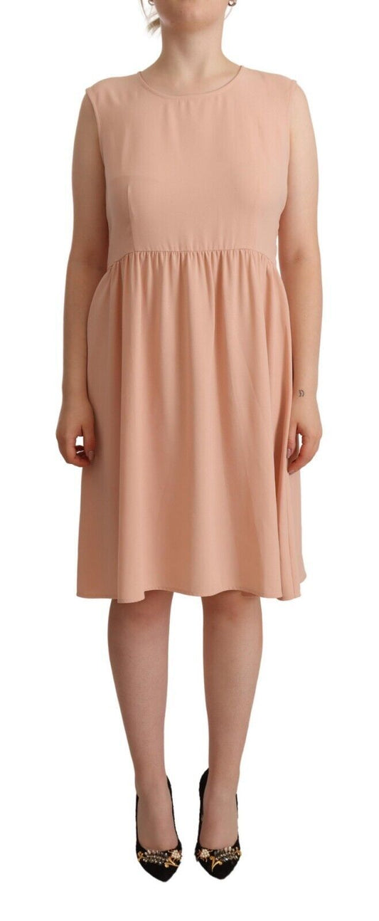 Twinset Beige Polyester Walang Sleeveless Shift Knee Length Dress