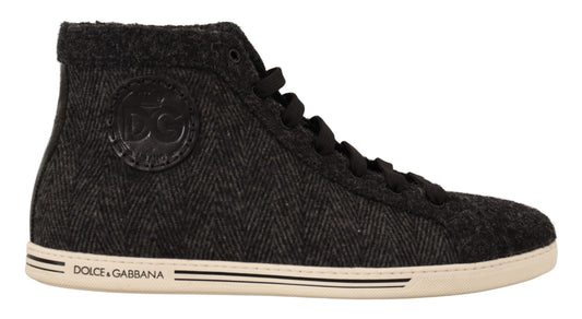 Dolce &amp; Gabbana Lässige High-Top-Sneakers aus grauer Wolle und Baumwolle