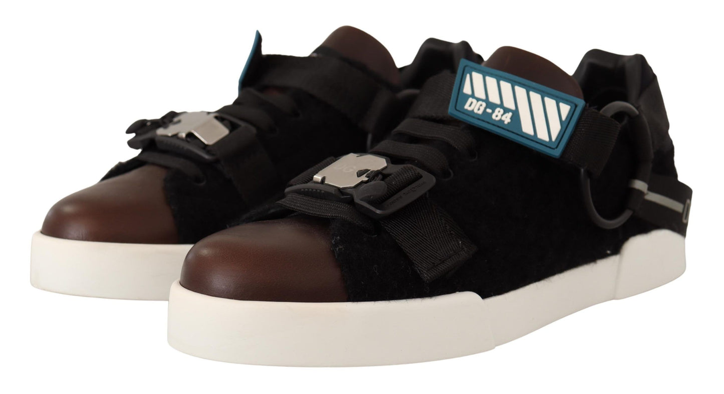 Dolce &amp; Gabbana Brown Leather Black Shearling Sneakers