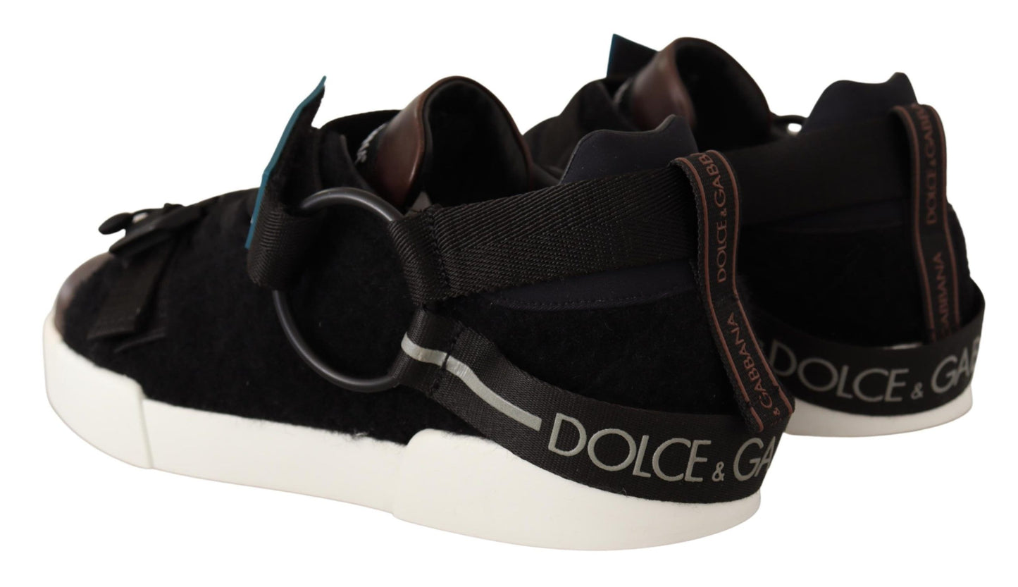 Dolce &amp; Gabbana Brown Leather Black Shearling Sneakers