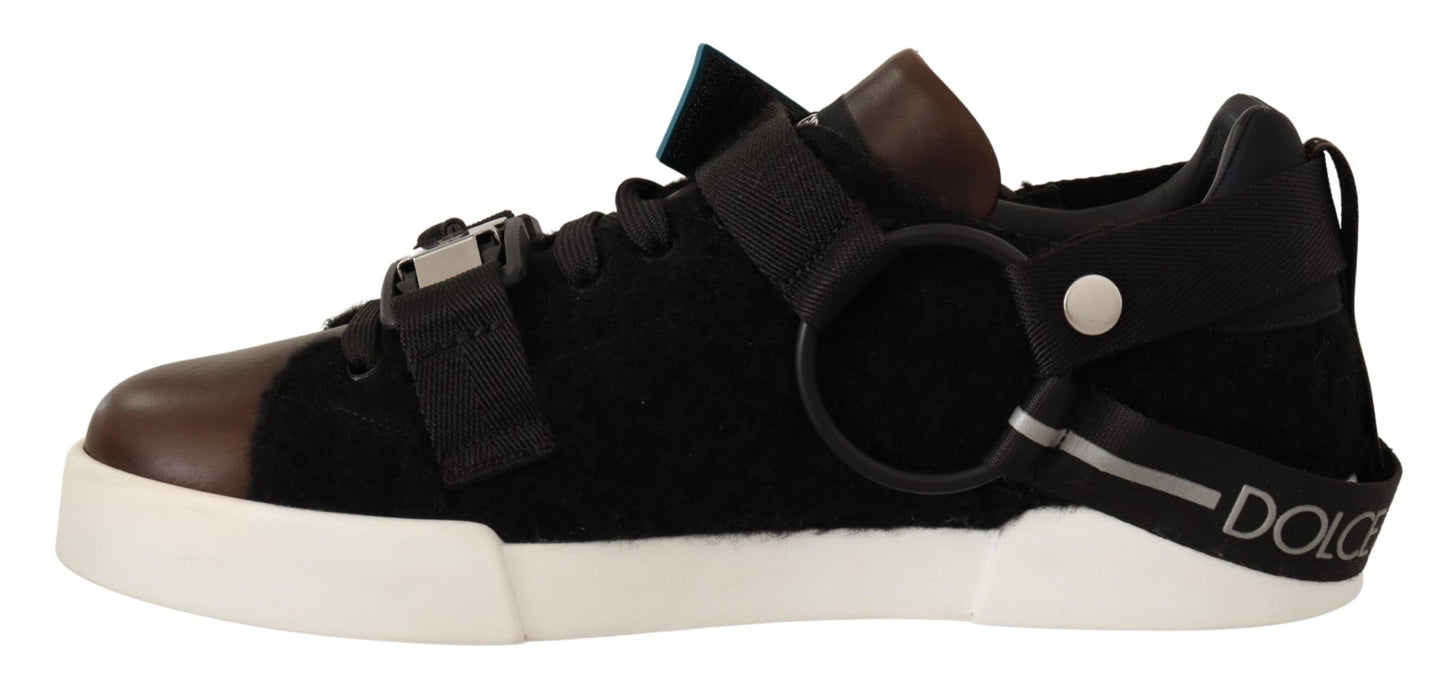 Dolce &amp; Gabbana Brown Leather Black Shearling Sneakers