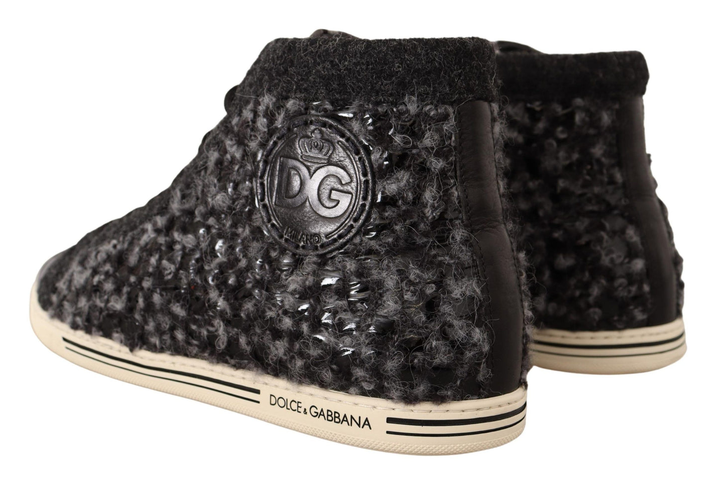 Dolce &amp; Gabbana Grey Black Wool Cotton High Top Sneakers