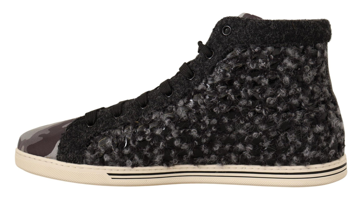 Dolce &amp; Gabbana Grey Black Wool Cotton High Top Sneakers