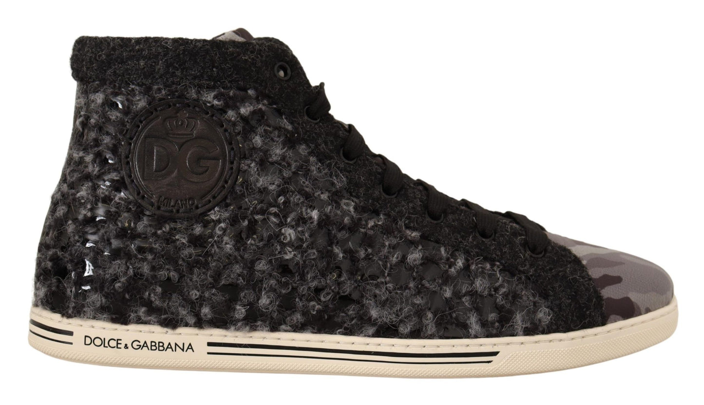 Dolce &amp; Gabbana High-Top-Sneakers aus grau-schwarzer Wolle und Baumwolle