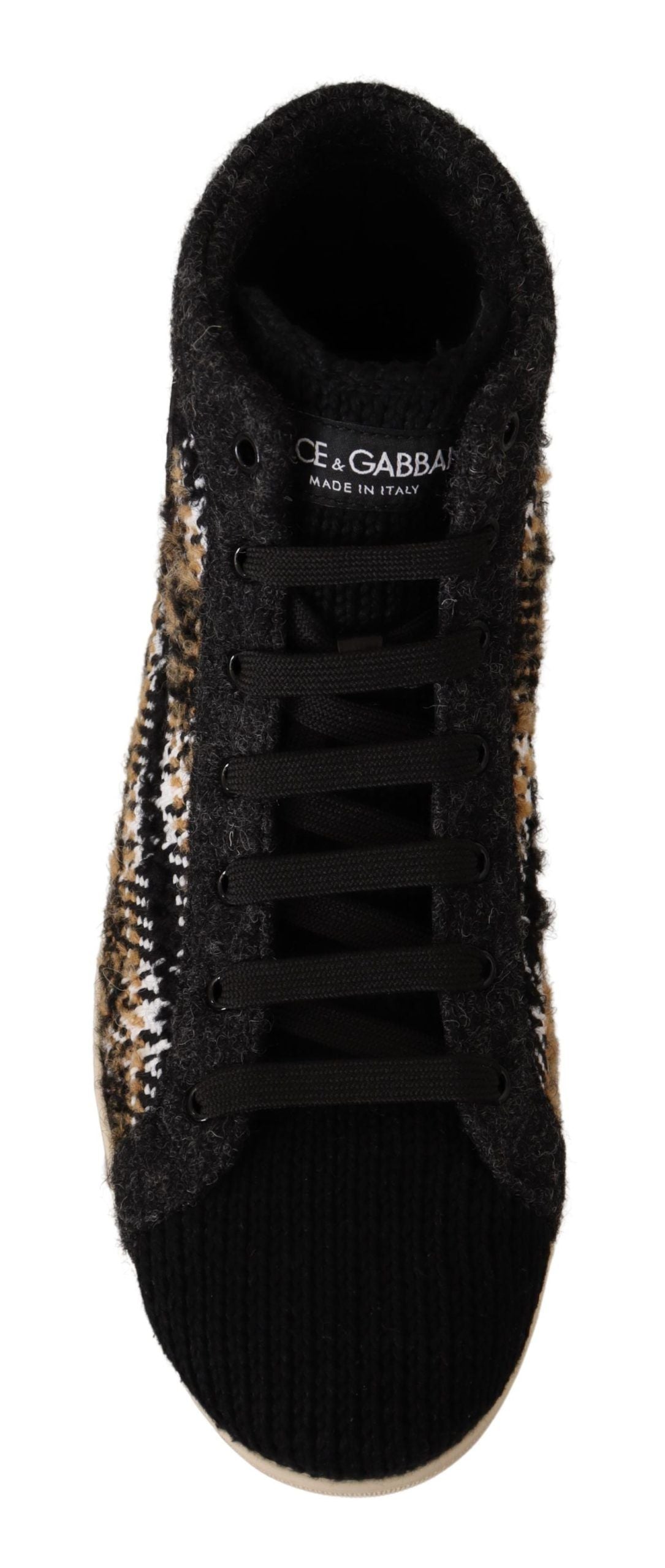 Beigebraune High-Top-Sneaker aus Wolle und Baumwolle von Dolce &amp; Gabbana