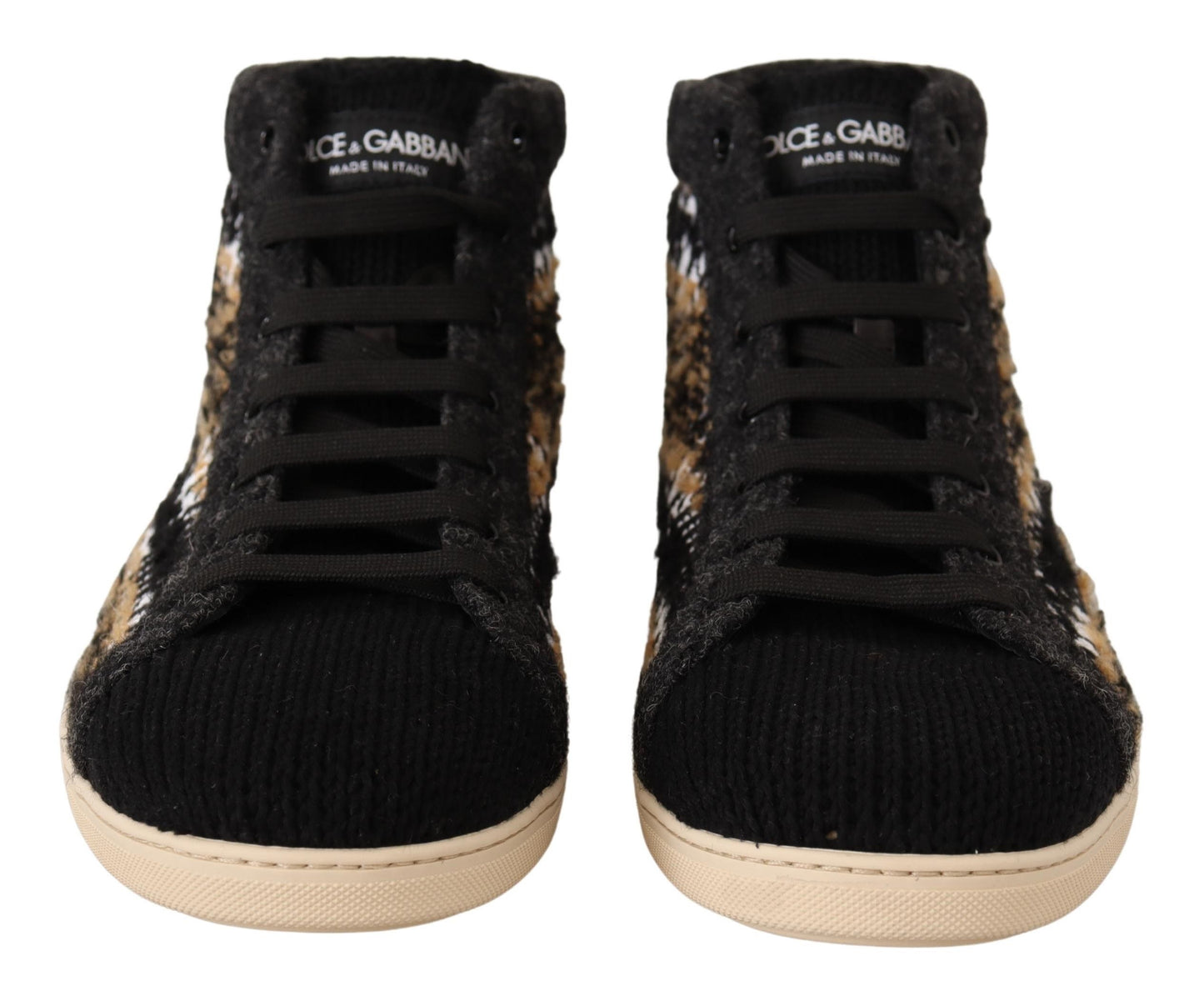 Beigebraune High-Top-Sneaker aus Wolle und Baumwolle von Dolce &amp; Gabbana