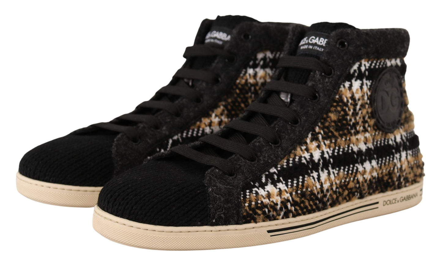 Beigebraune High-Top-Sneaker aus Wolle und Baumwolle von Dolce &amp; Gabbana