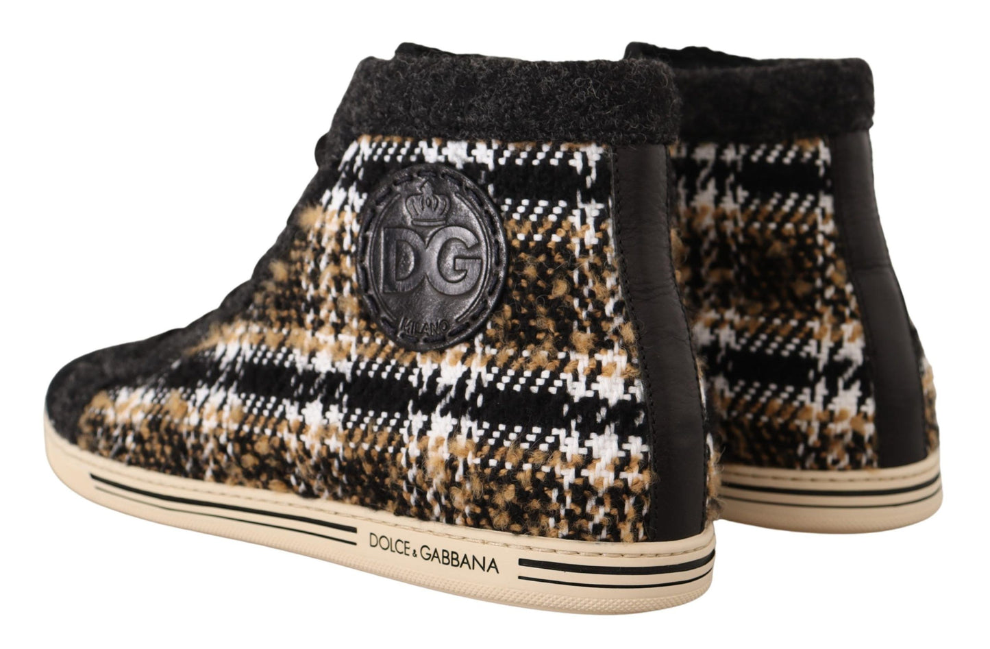 Beigebraune High-Top-Sneaker aus Wolle und Baumwolle von Dolce &amp; Gabbana