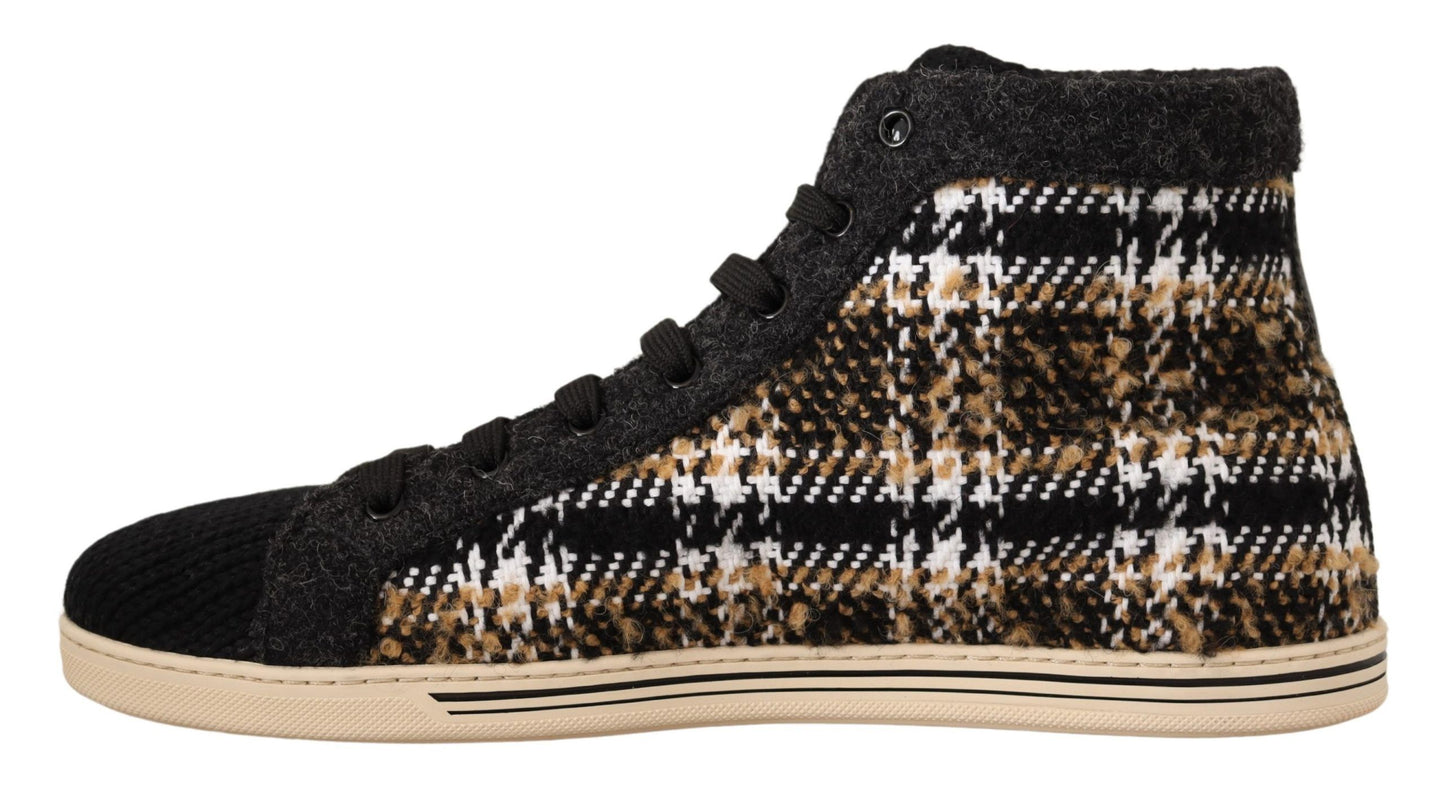 Beigebraune High-Top-Sneaker aus Wolle und Baumwolle von Dolce &amp; Gabbana