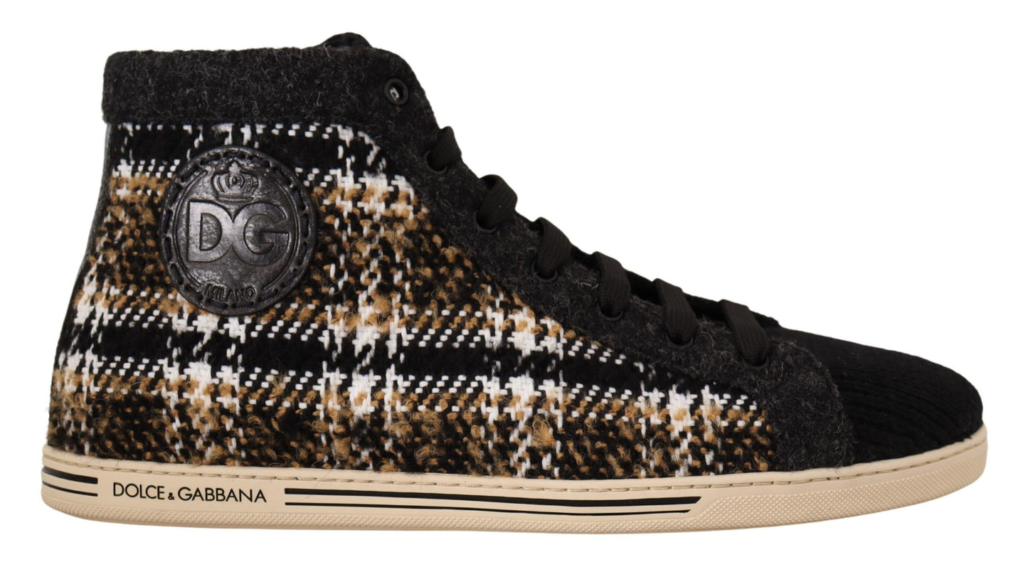 Dolce &amp; Gabbana Beige Brown Wool Cotton High Top Sneakers