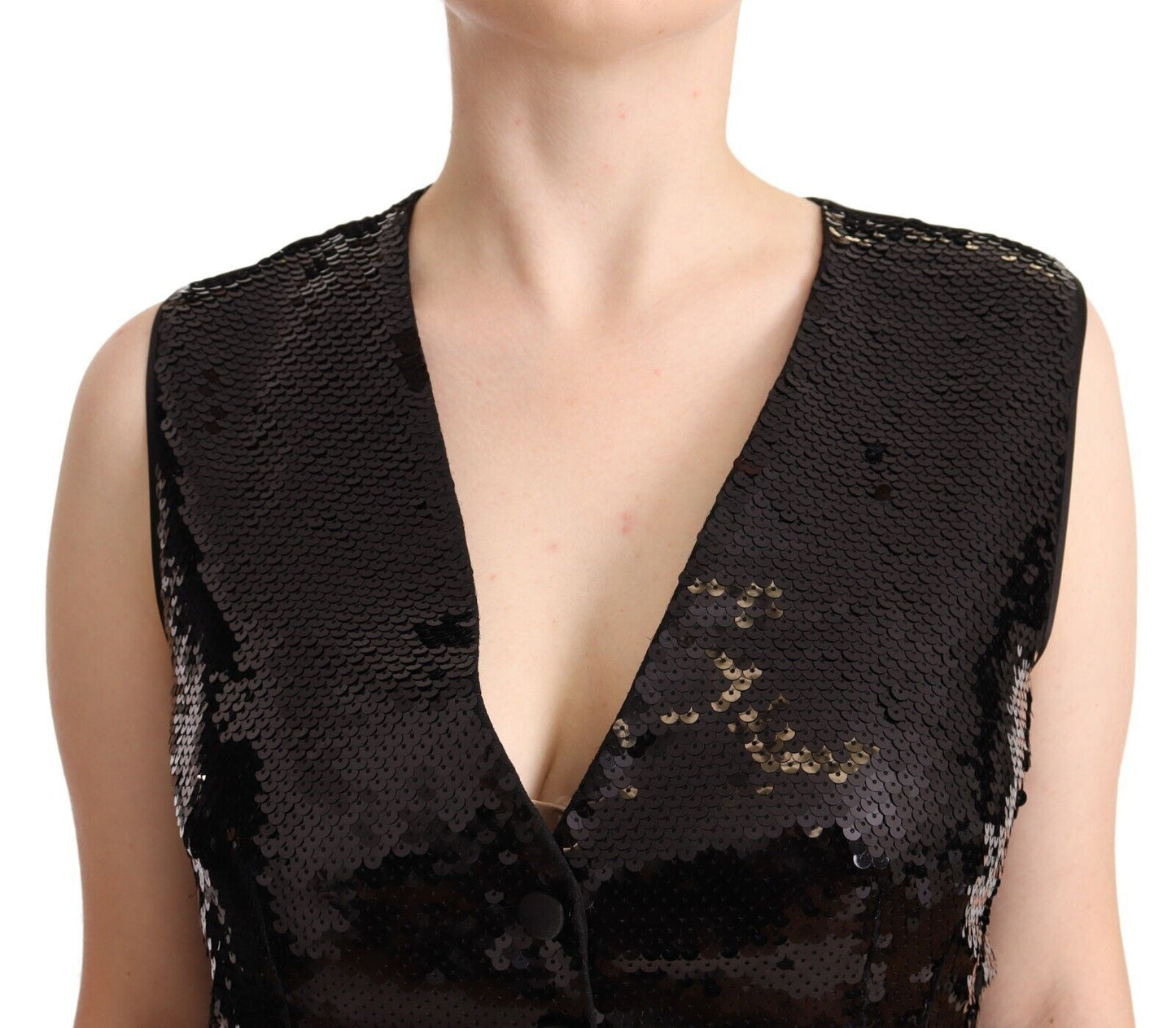 Dolce &amp; Gabbana Black Sequin V-Neck Sleeveless Vest Tank Top