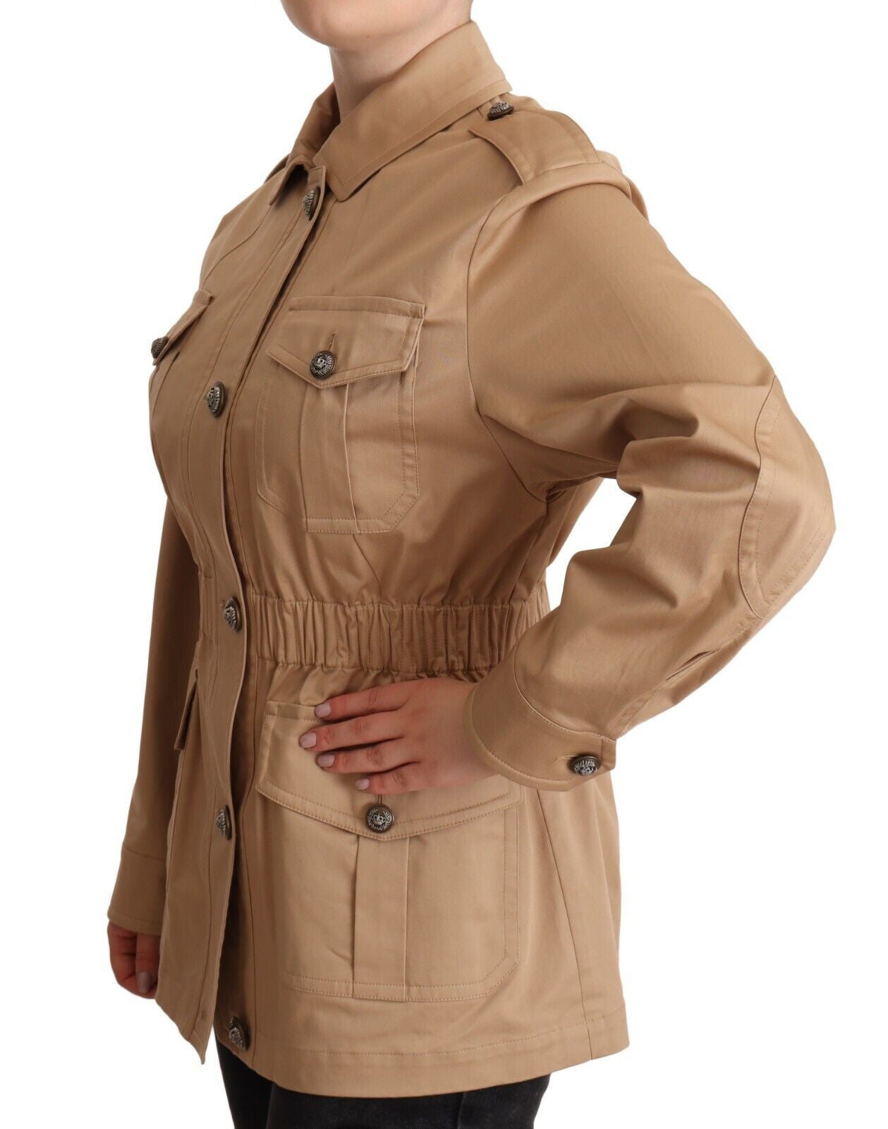 Dolce &amp; Gabbana Beige Cotton Long Sleeves Collared Coat Jacket