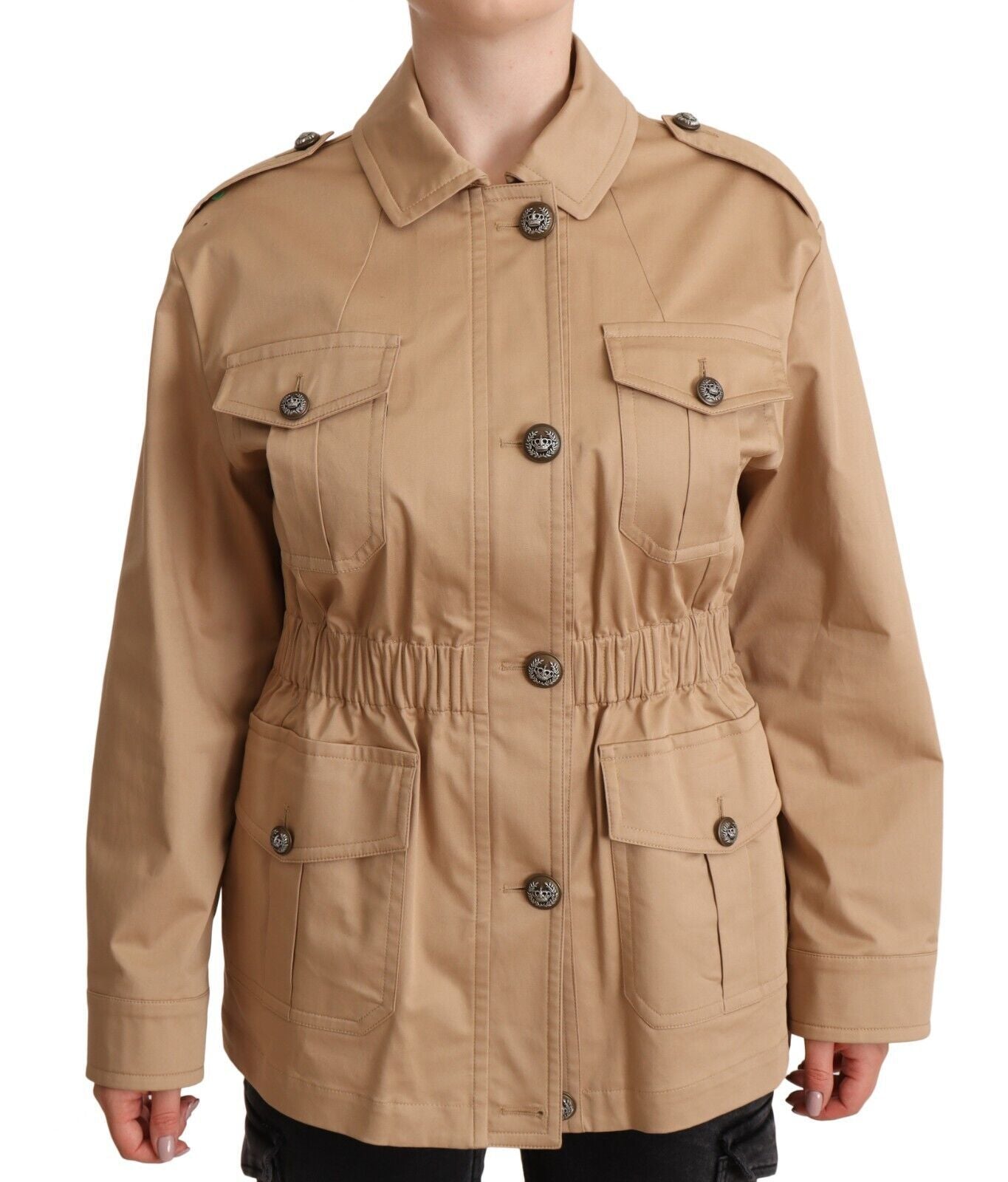 Dolce &amp; Gabbana Beige Cotton Long Sleeves Collared Coat Jacket