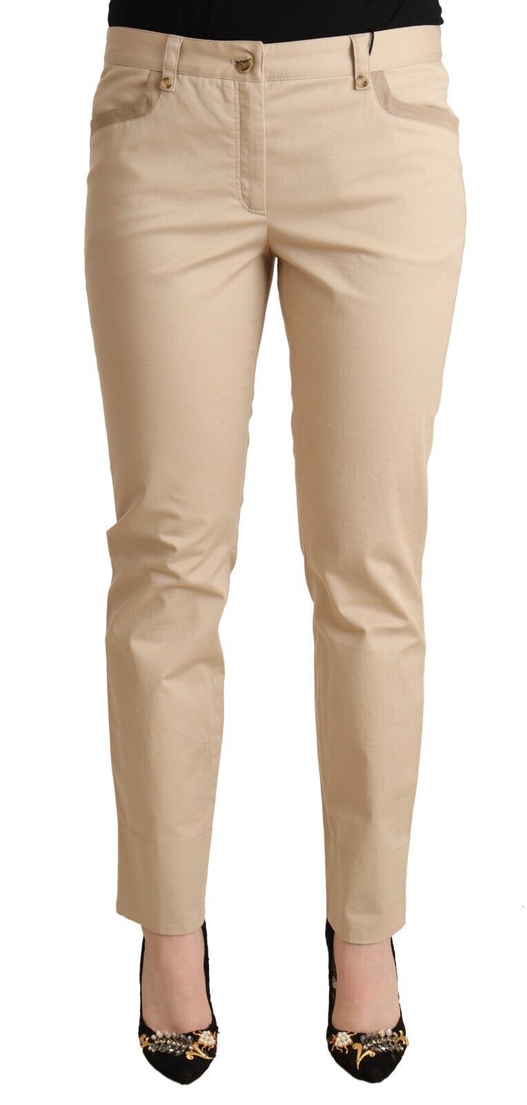 Dolce &amp; Gabbana Beige Cotton Stretch Skinny Trouser Pants