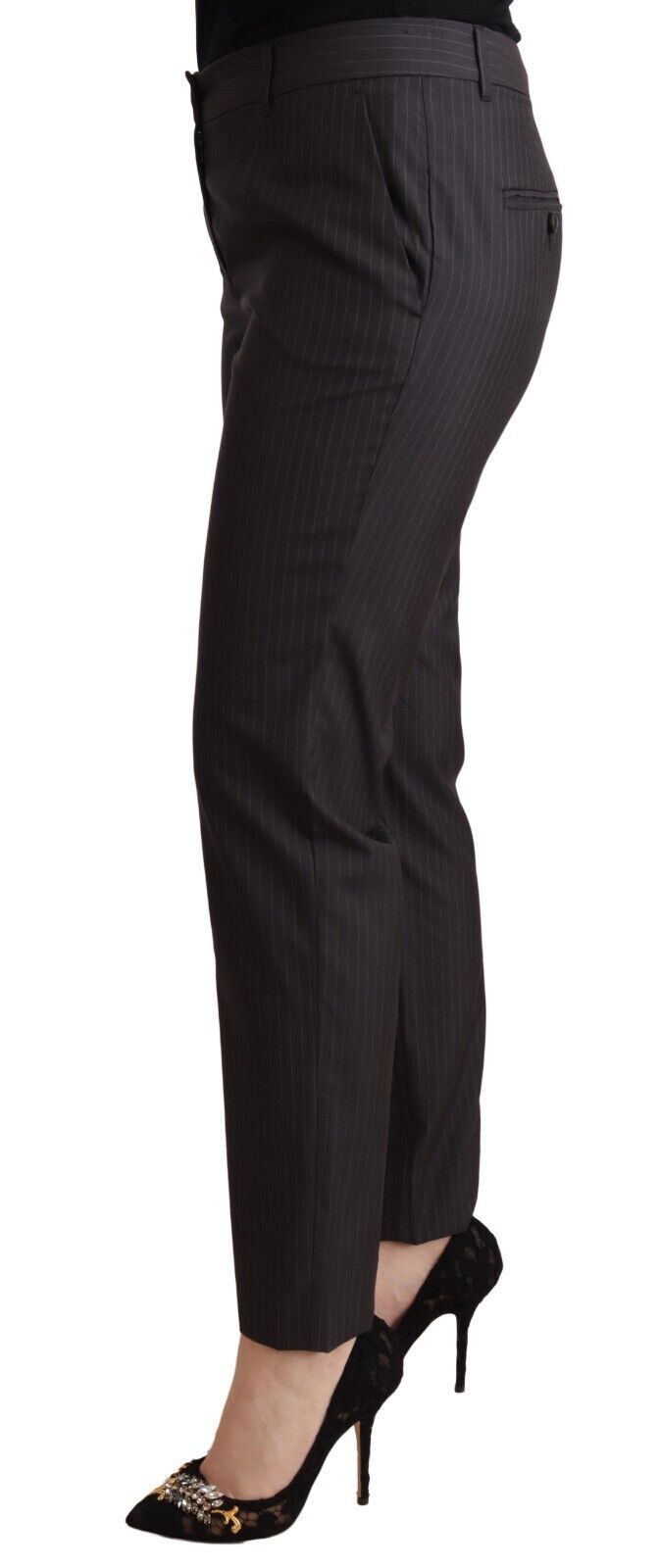 Dolce &amp; Gabbana Black Striped Wool Tapered Trouser Pants