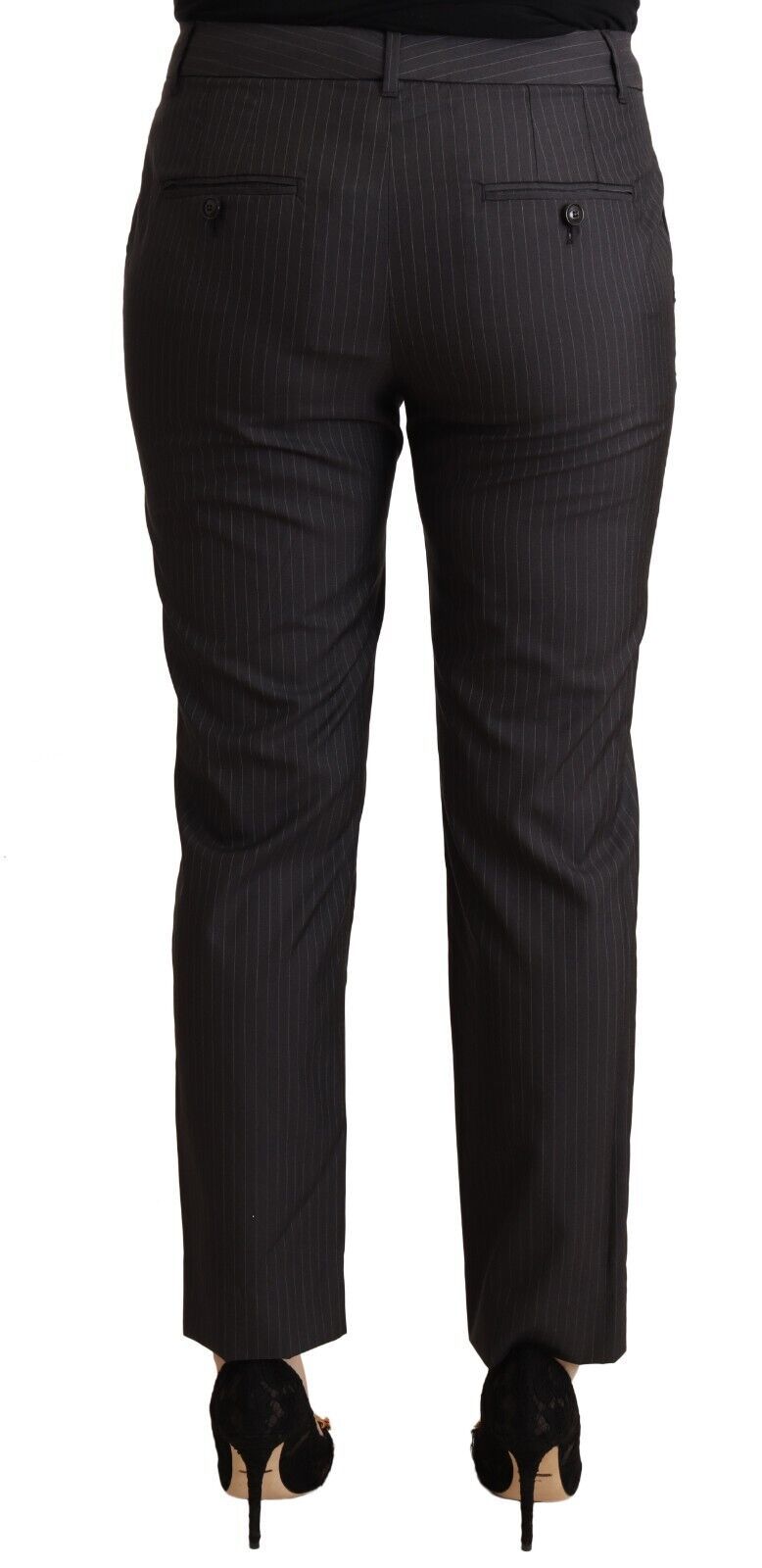 Dolce &amp; Gabbana Black Striped Wool Tapered Trouser Pants