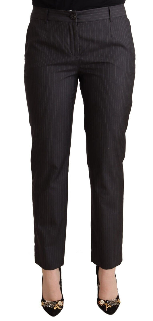 Dolce &amp; Gabbana Black Striped Wool Tapered Trouser Pants