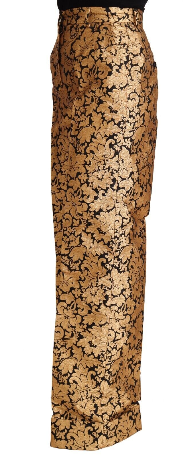 Dolce &amp; Gabbana Gold Floral Jacquard Straight Polyester Pants