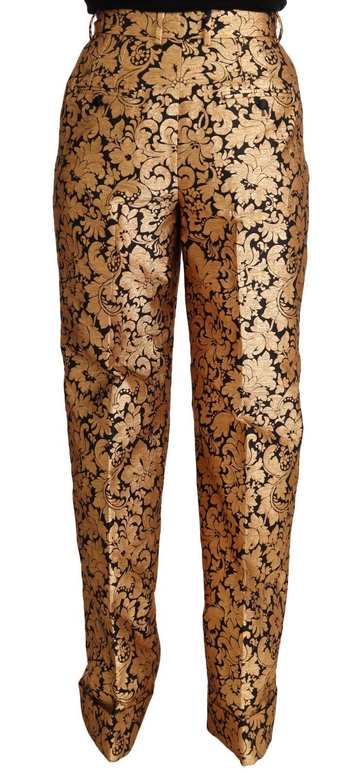 Dolce &amp; Gabbana Gold Floral Jacquard Straight Polyester Pants