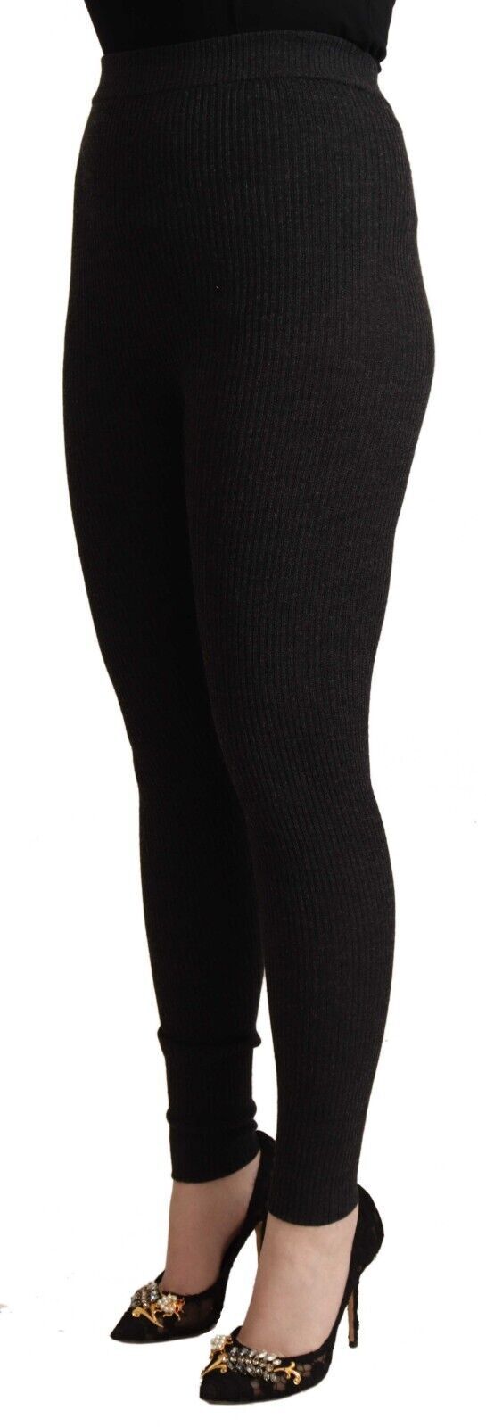 Dolce &amp; Gabbana Black Virgin Wool Stretch Waist Tights Pants