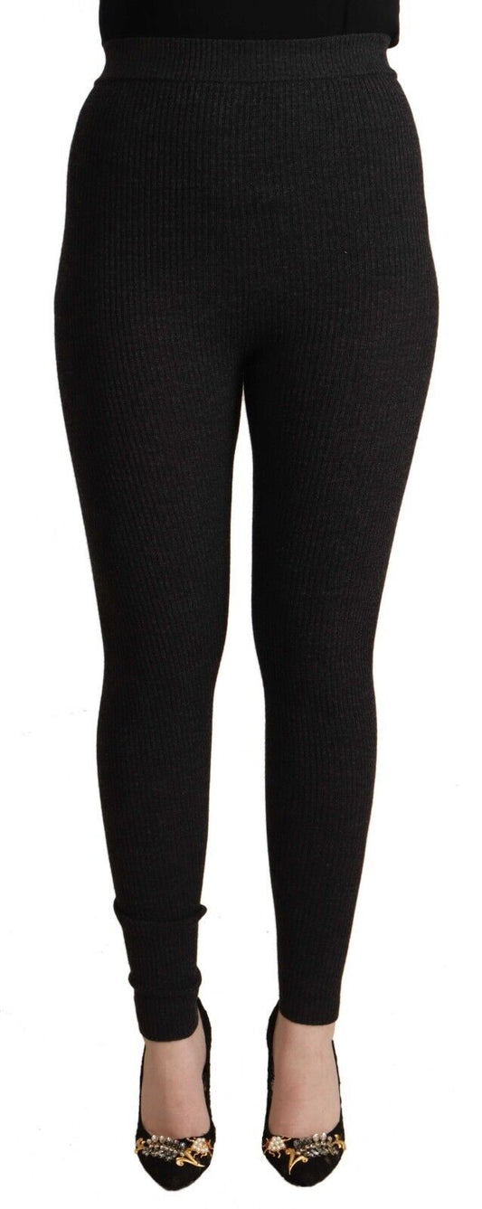 Dolce &amp; Gabbana Black Virgin Wool Stretch Waist Tights Pants