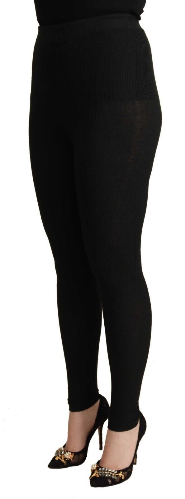 Dolce &amp; Gabbana Black Cashmere Stretch Waist Tights Pants