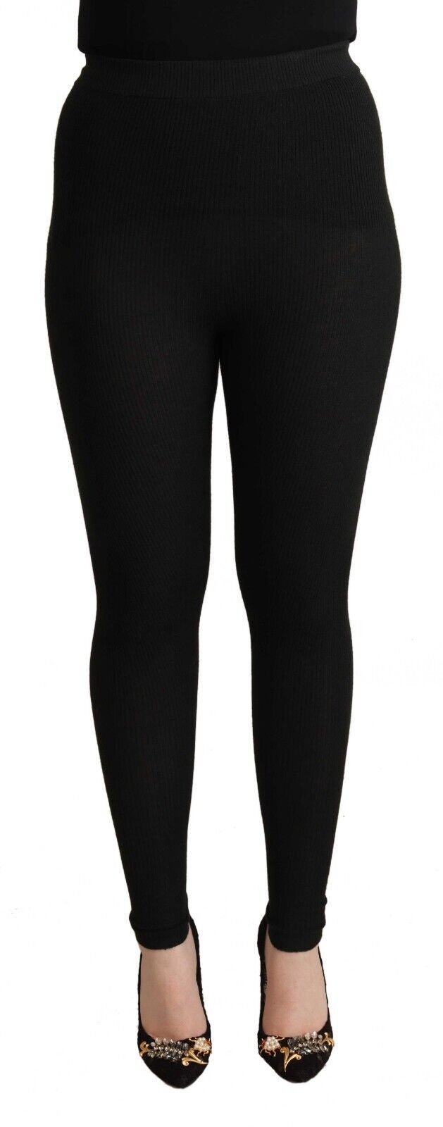 Dolce &amp; Gabbana Black Cashmere Stretch Waist Tights Pants