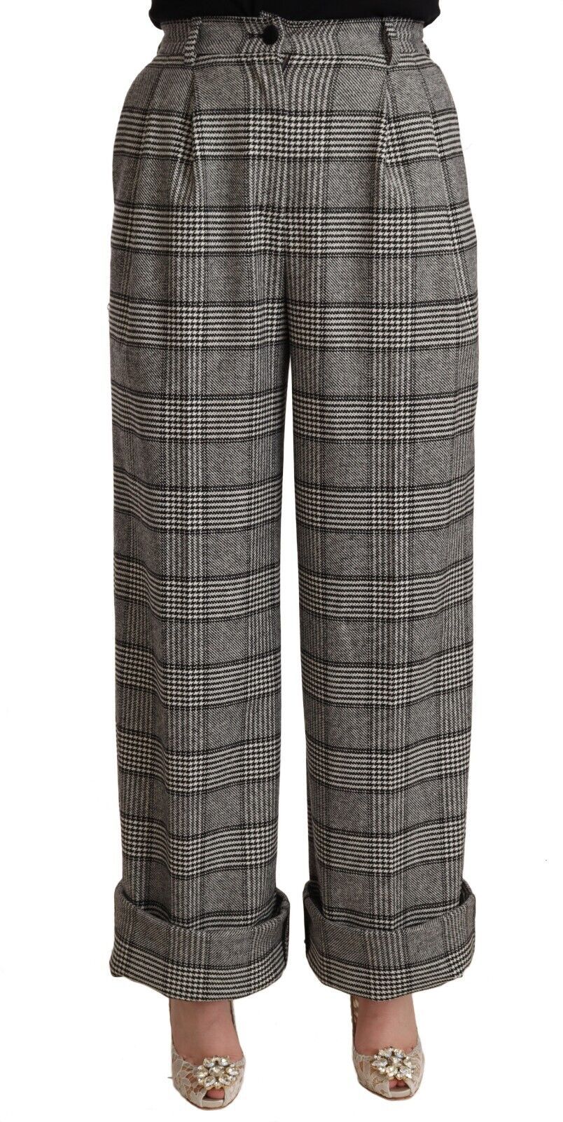 Dolce &amp; Gabbana Grey Tartan Straight Trouser Wool Pants