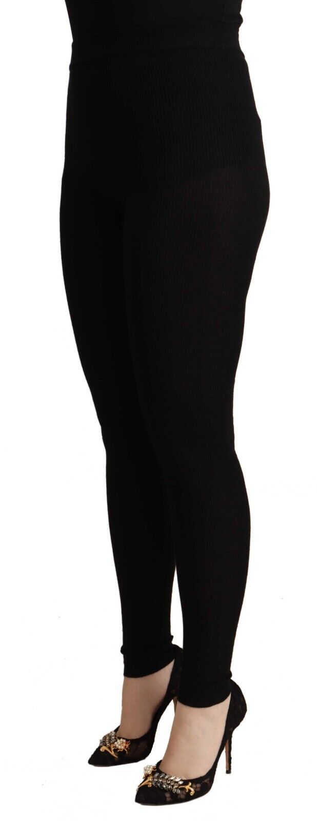 Dolce &amp; Gabbana Black Cashmere Stretch Waist Tights Pants