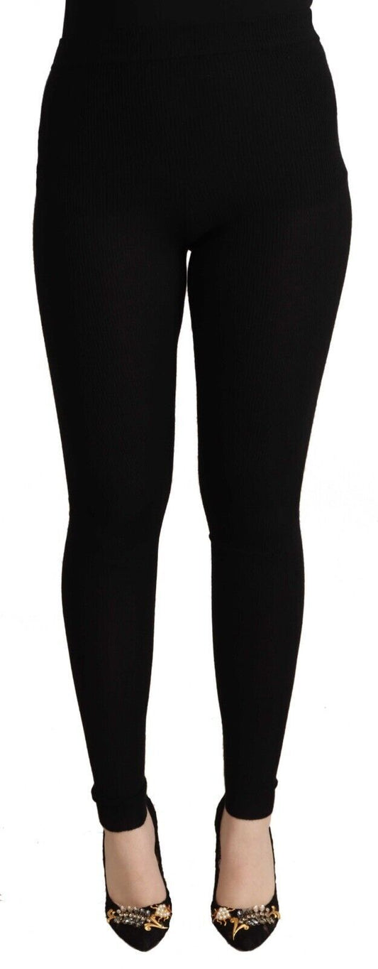 Dolce &amp; Gabbana Black Cashmere Stretch Waist Tights Pants