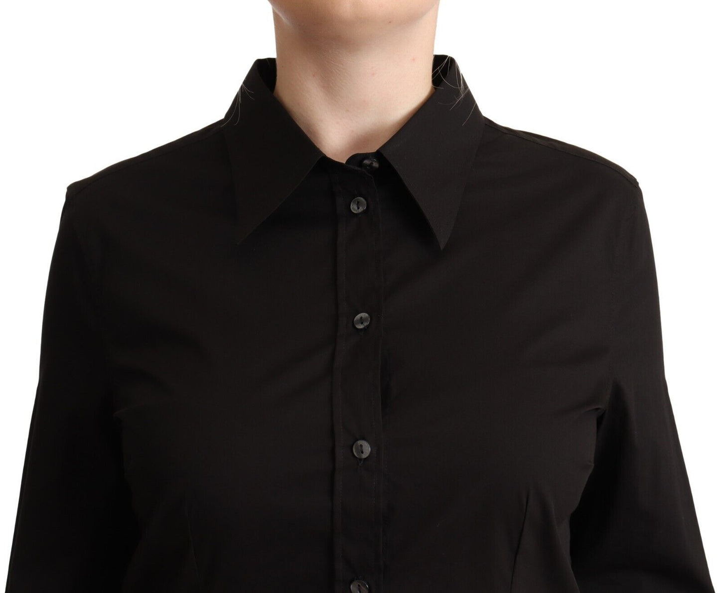 Dolce &amp; Gabbana Black Cotton Collared Long Sleeves Shirt Top