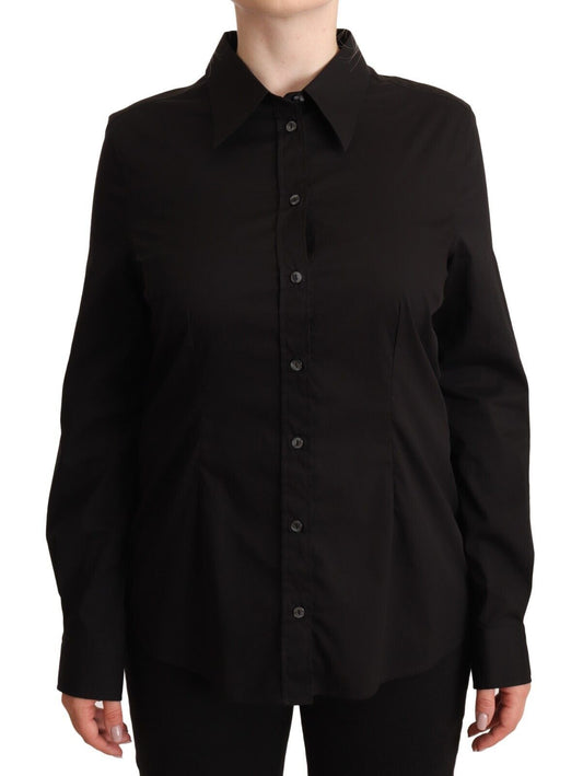 Dolce &amp; Gabbana Black Cotton Collared Long Sleeves Shirt Top