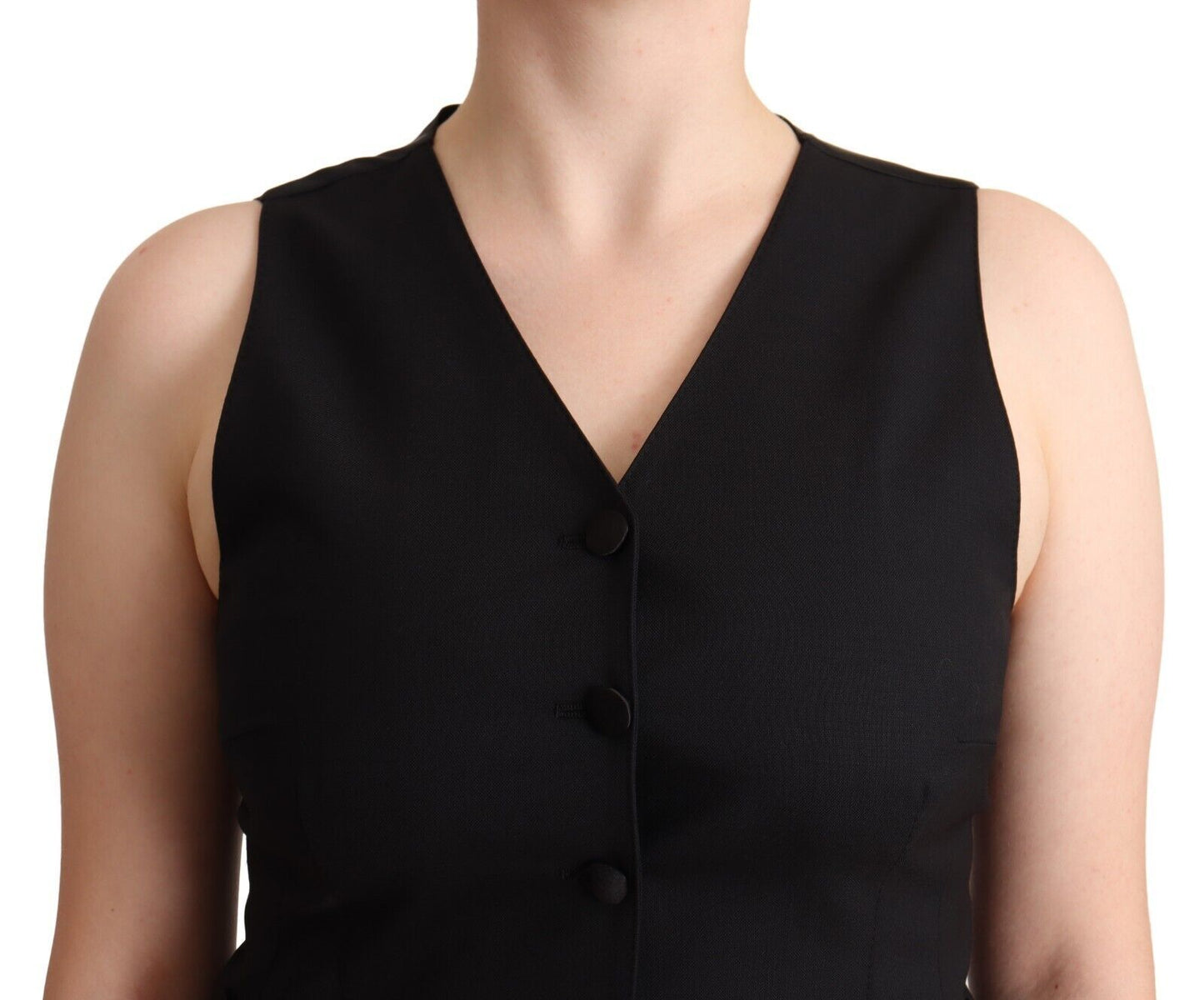 Dolce &amp; Gabbana Black Button Down Sleeveless Viscose Vest Top