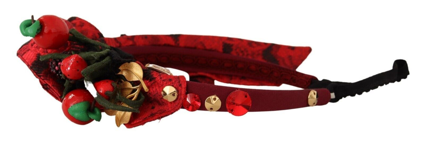 Dolce &amp; Gabbana Red Tiara Berry Fruit Crystal Bow Hair Diadem Headband