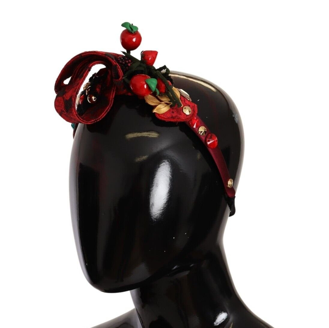 Dolce &amp; Gabbana Red Tiara Berry Fruit Crystal Bow Hair Diadem Headband