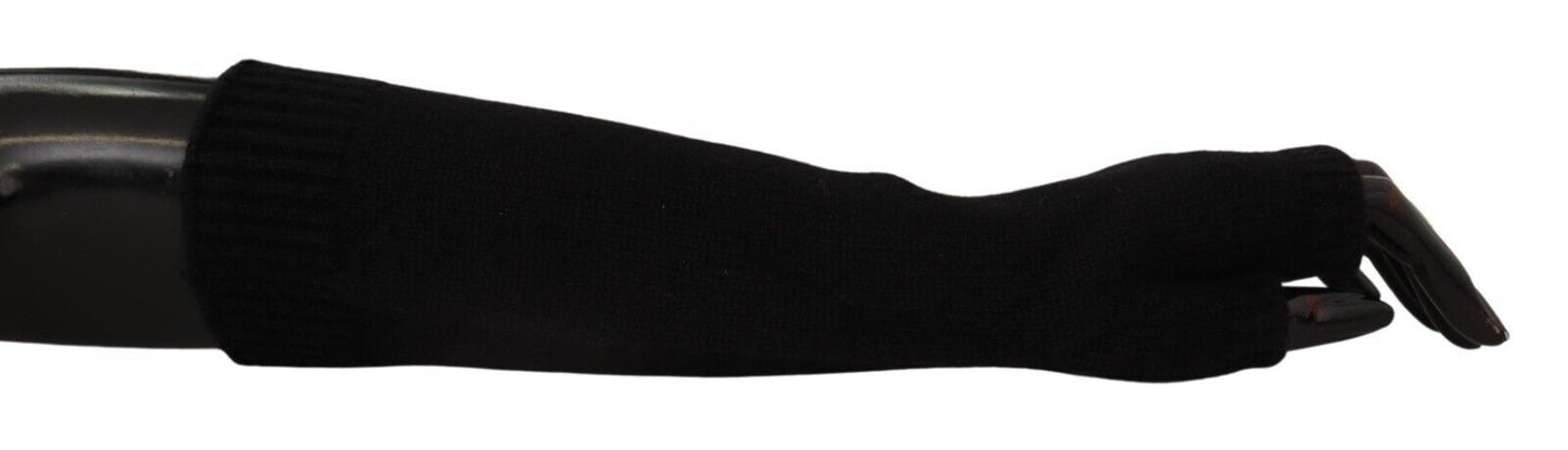 Dolce &amp; Gabbana Black Knitted Fingerless Elbow Length Gloves