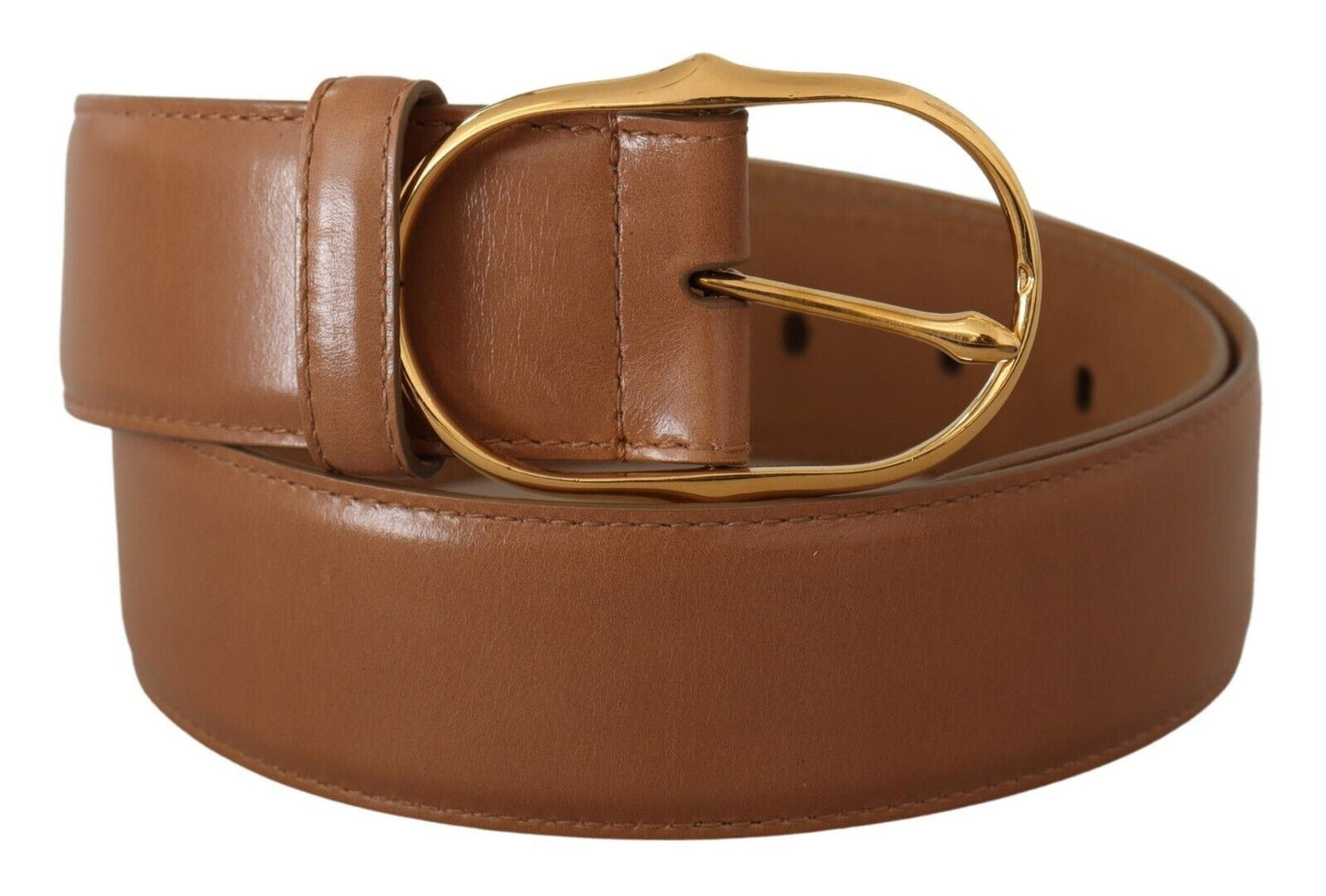 Dolce &amp; Gabbana Brown Leather Gold Metal Oval Buckle Belt