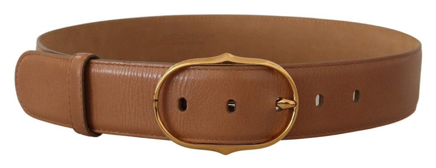 Dolce &amp; Gabbana Brown Leather Gold Metal Oval Buckle Belt