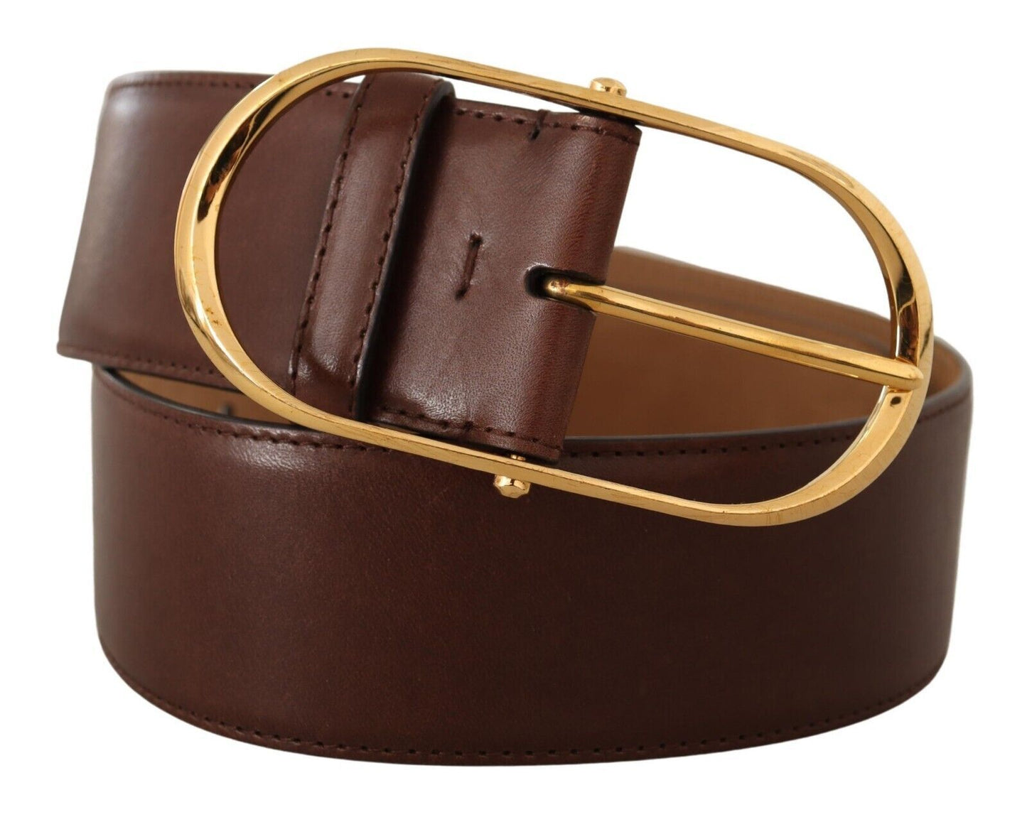 Dolce &amp; Gabbana Brown Leather Gold Metal Oval Buckle Belt