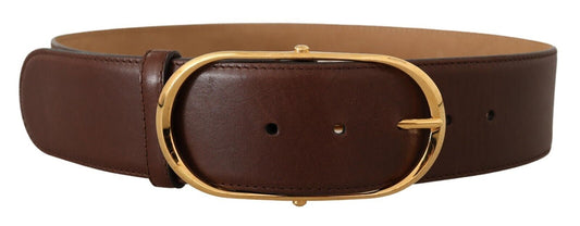 Dolce &amp; Gabbana Brown Leather Gold Metal Oval Buckle Belt