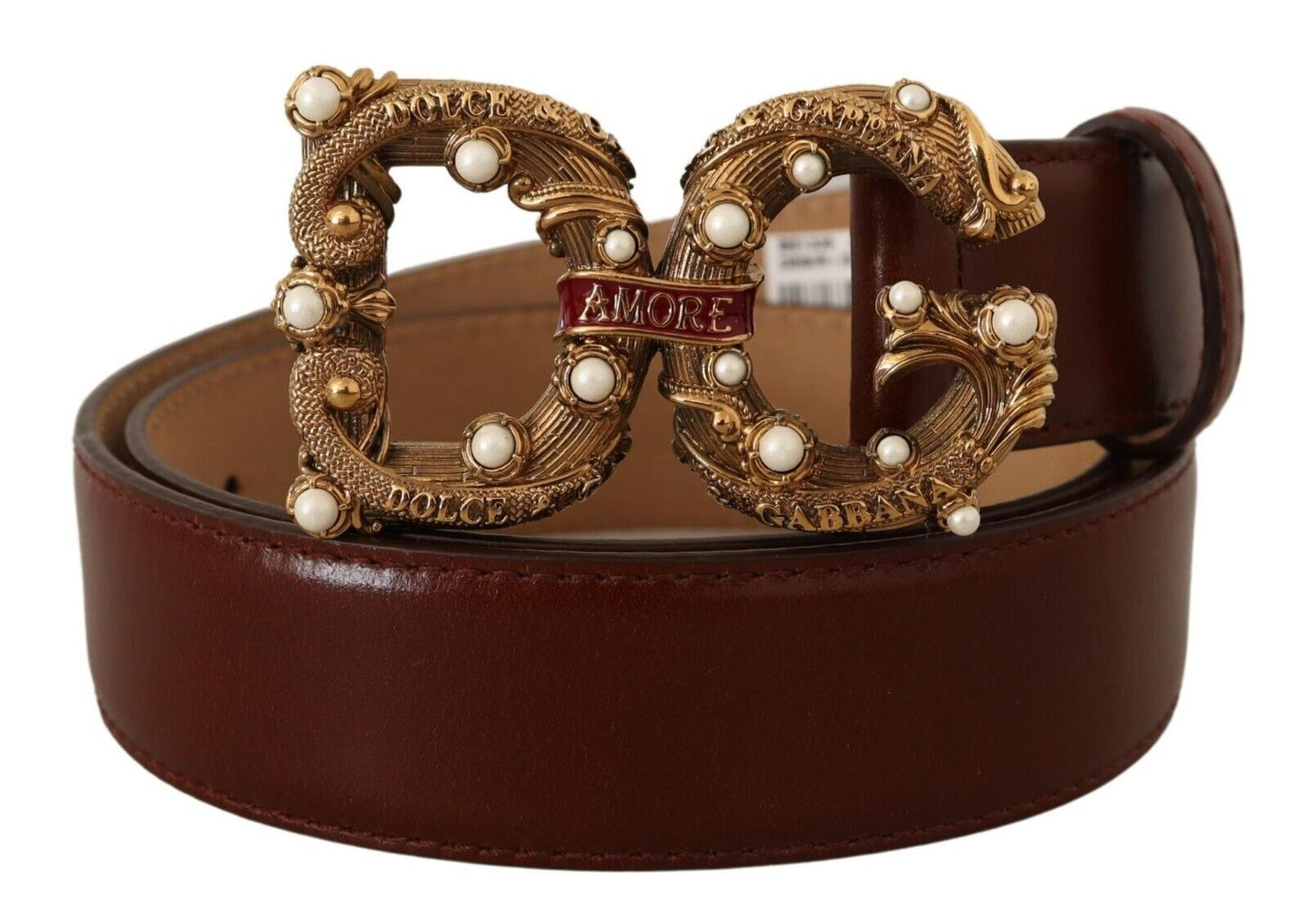 Dolce &amp; Gabbana Brown Leather Brass Logo Buckle Amore Belt