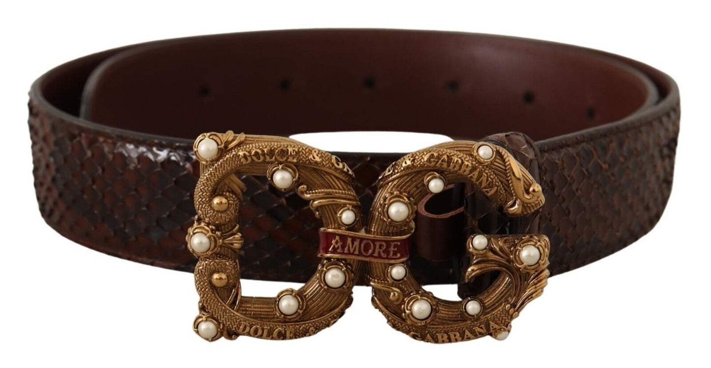 Dolce &amp; Gabbana Brown Exotic Leather Logo Buckle Amore Belt