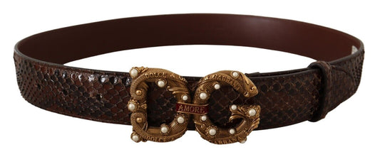 Dolce &amp; Gabbana Brown Exotic Leather Logo Buckle Amore Belt