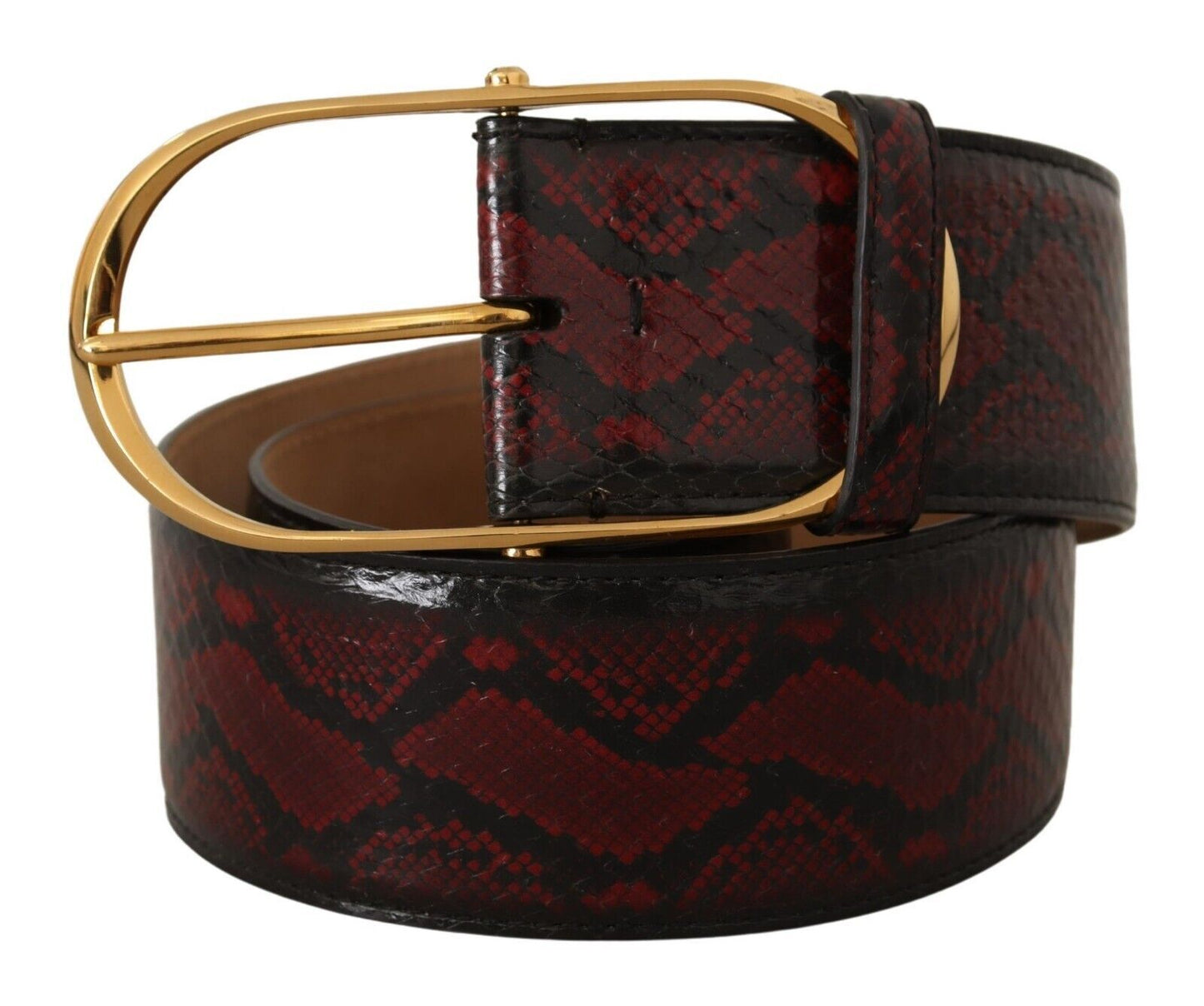 Dolce &amp; Gabbana Red Exotic Leather Gold Oval Buckle Belt